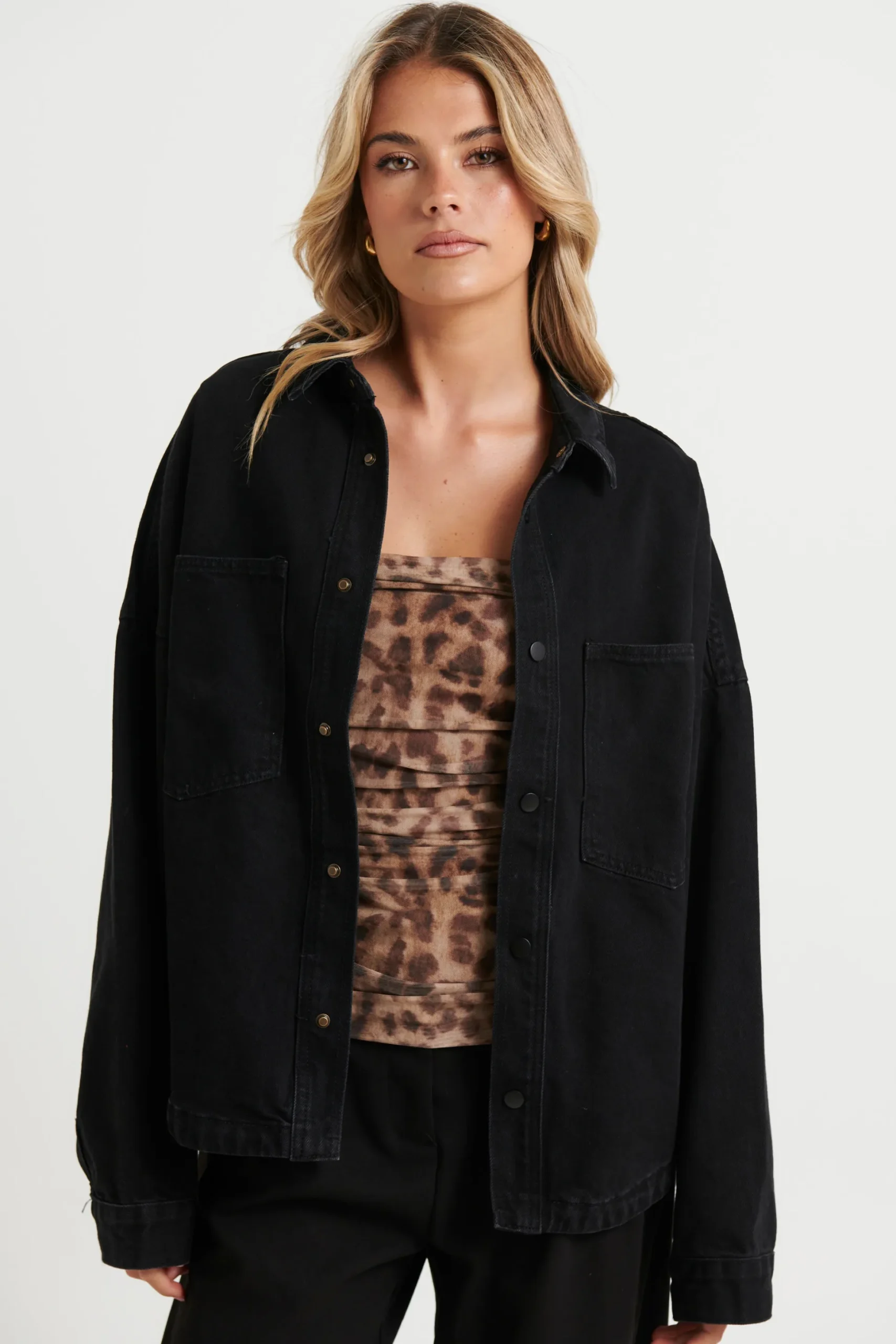 Unisex Drop Shoulder Denim Shirt Black