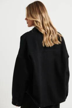 Unisex Drop Shoulder Denim Shirt Black
