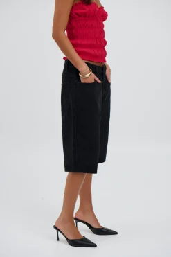 Unisex Flint Baggy Denim Jort Black