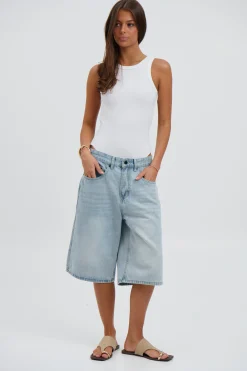 Unisex Flint Baggy Denim Jort Light