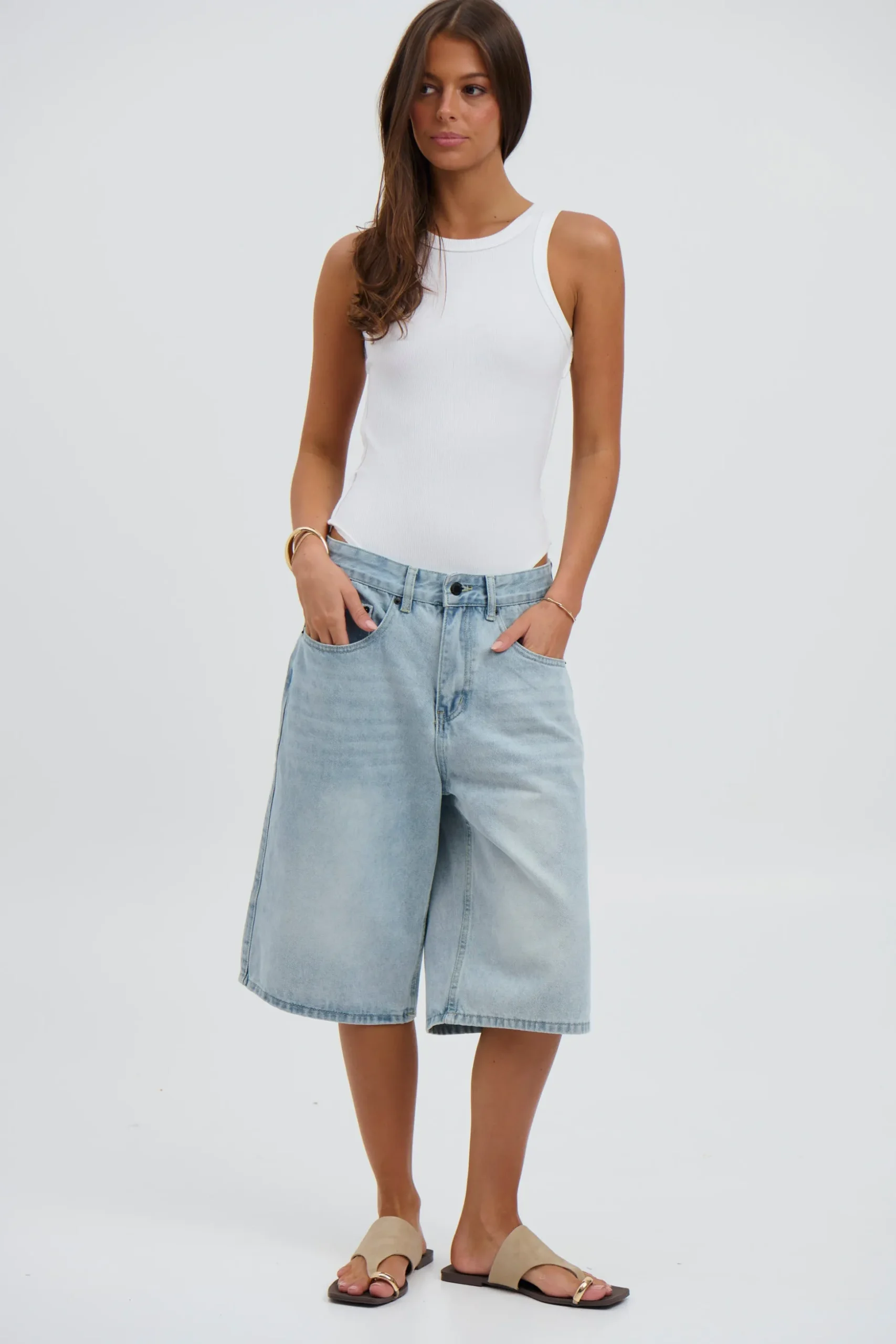 Unisex Flint Baggy Denim Jort Light
