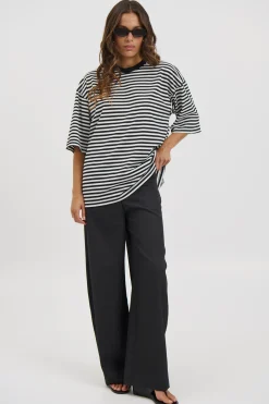 Unisex Lesley Stripe Crew Tee Black