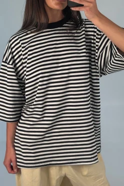 Unisex Lesley Stripe Crew Tee Black