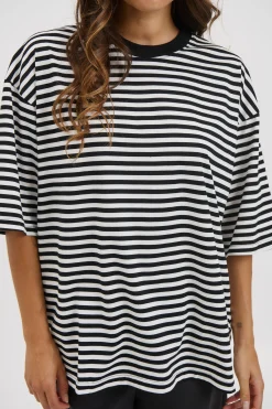 Unisex Lesley Stripe Crew Tee Black