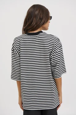 Unisex Lesley Stripe Crew Tee Black