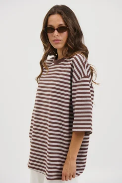 Unisex Lesley Stripe Crew Tee Choc