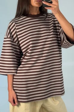 Unisex Lesley Stripe Crew Tee Choc