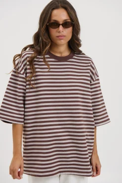 Unisex Lesley Stripe Crew Tee Choc