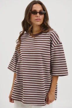 Unisex Lesley Stripe Crew Tee Choc