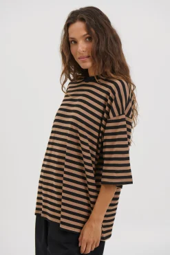 Unisex Lesley Stripe Crew Tee Mocha