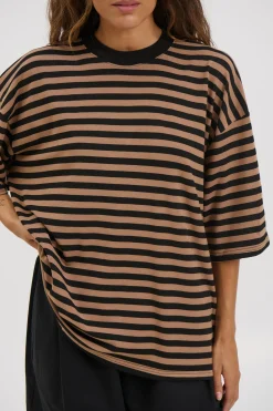 Unisex Lesley Stripe Crew Tee Mocha