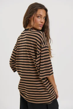 Unisex Lesley Stripe Crew Tee Mocha