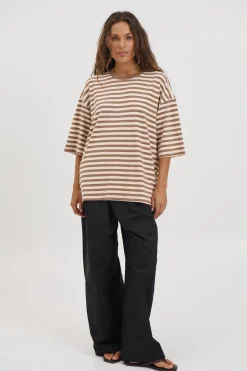 Unisex Lesley Stripe Crew Tee Milk Chocolate