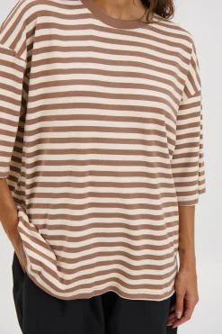 Unisex Lesley Stripe Crew Tee Milk Chocolate
