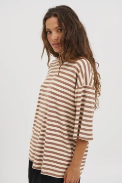 Unisex Lesley Stripe Crew Tee Milk Chocolate