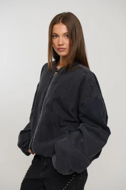 Unisex Panelled Denim Bomber Black