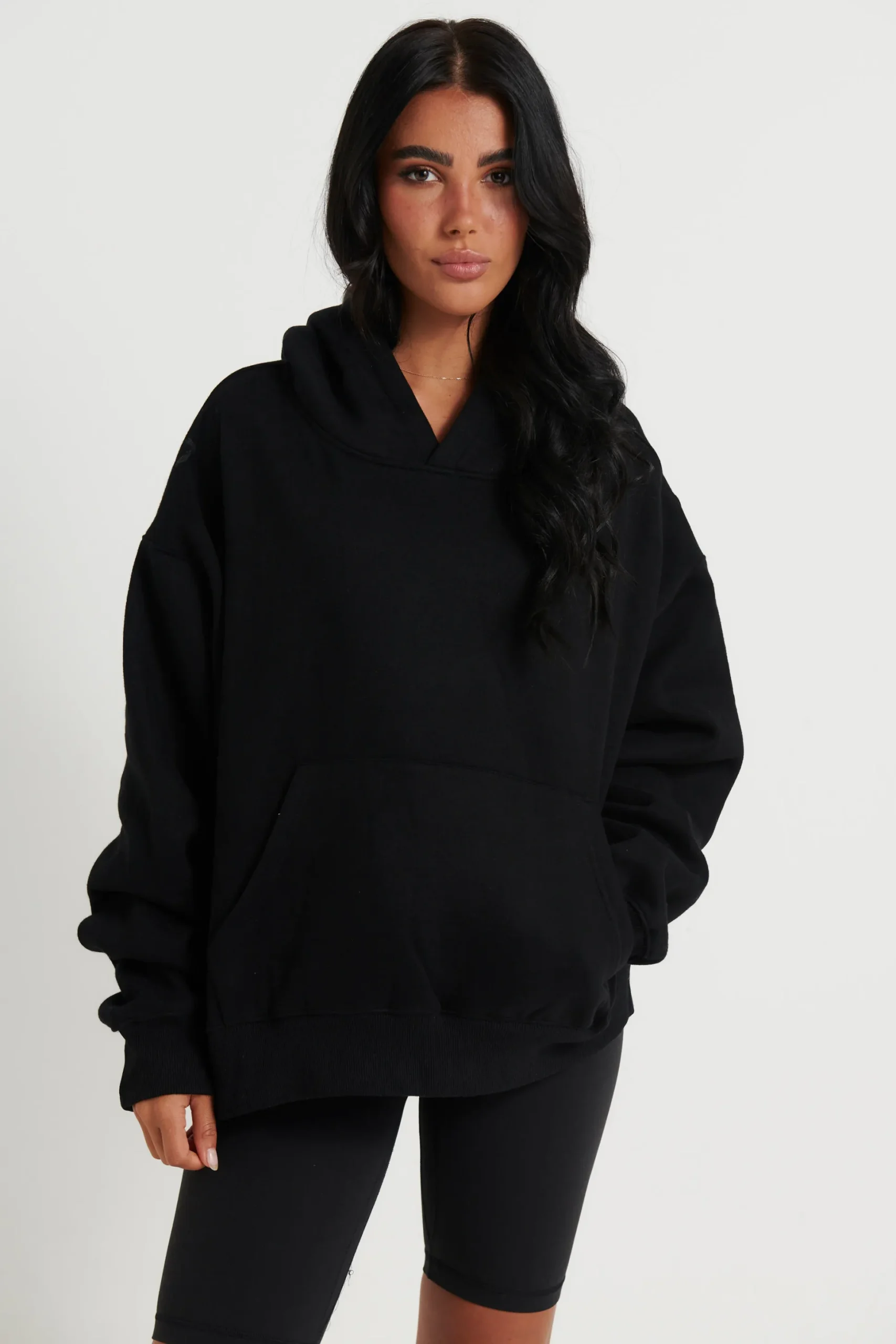 Unisex Roman Cropped Drop Hoodie Black