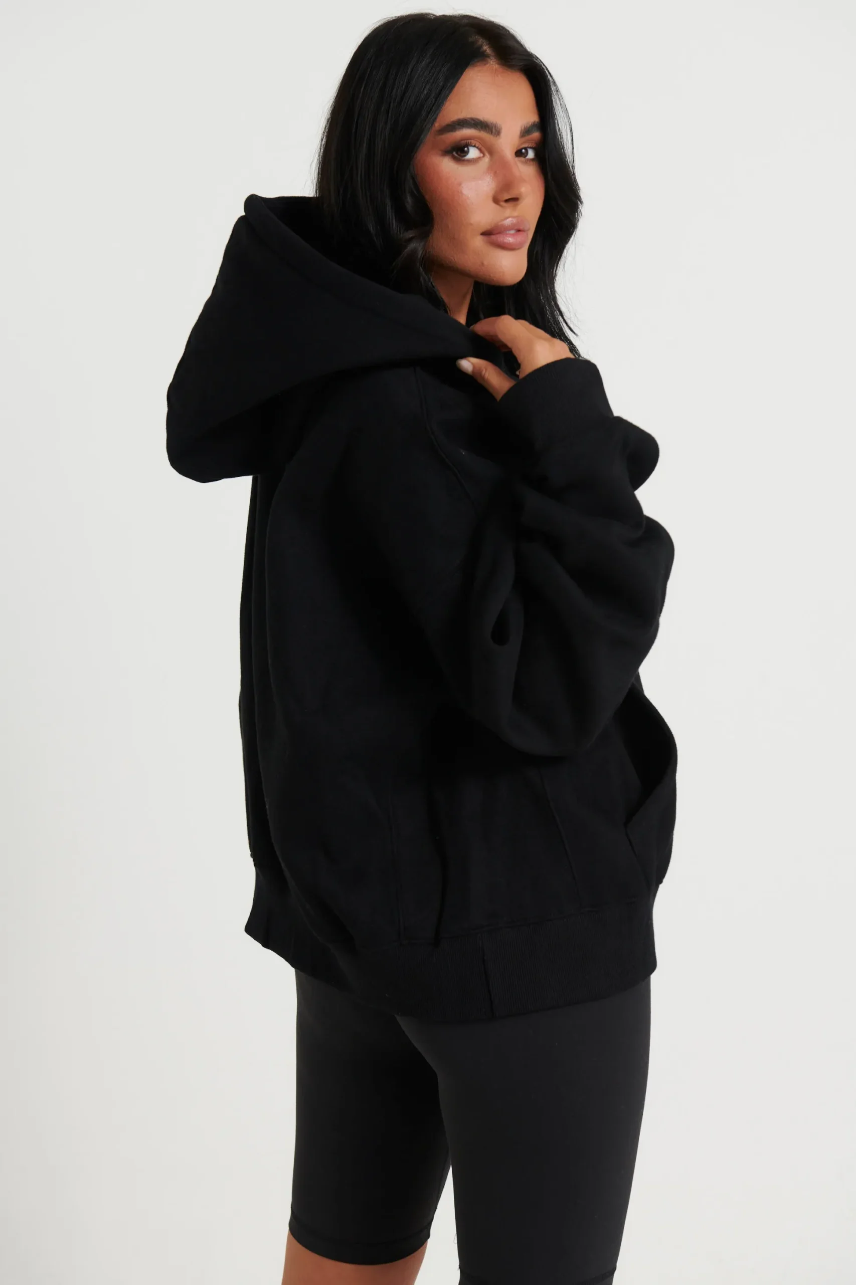 Unisex Roman Cropped Drop Hoodie Black