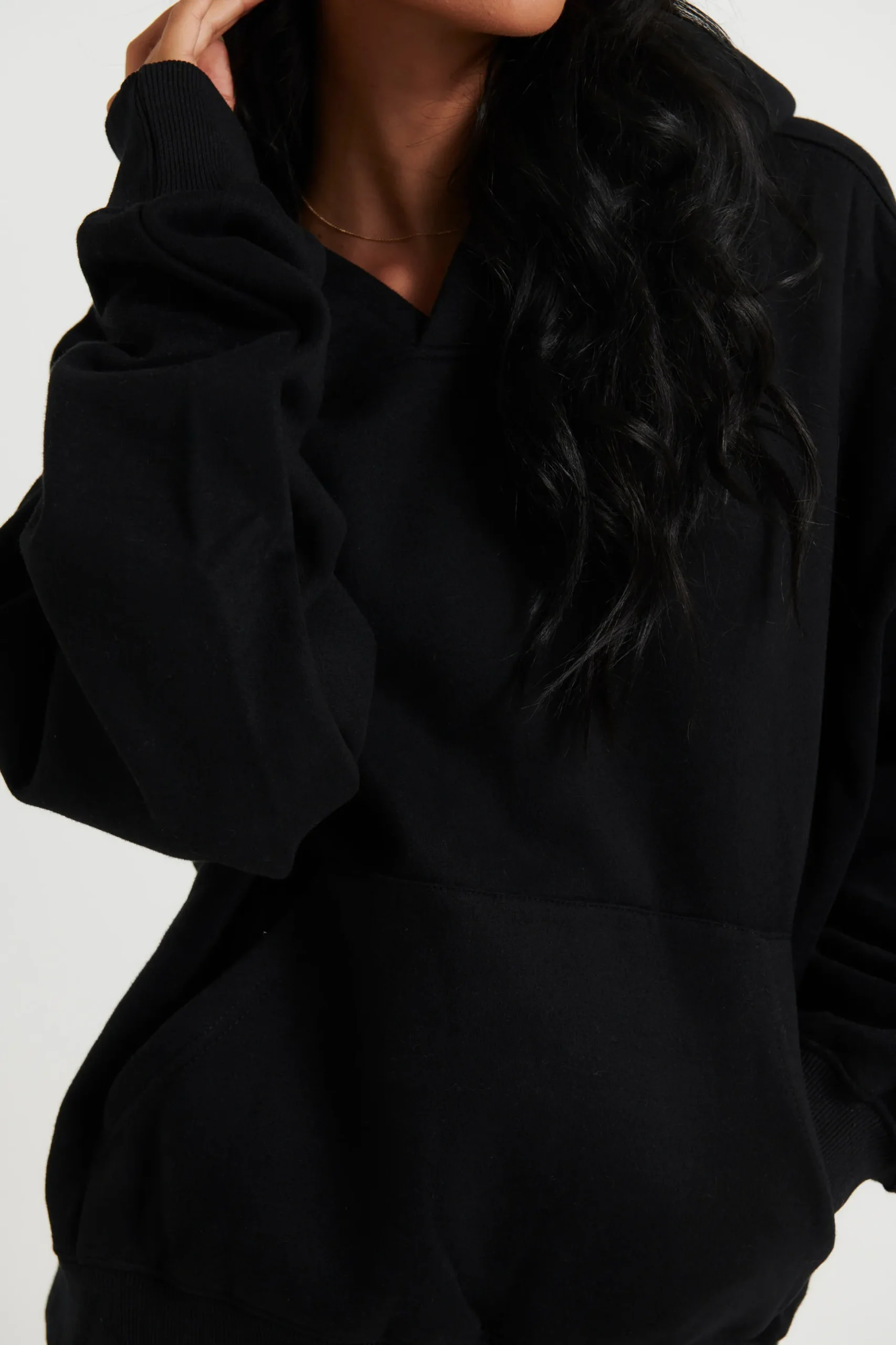 Unisex Roman Cropped Drop Hoodie Black