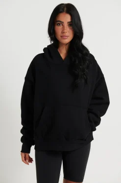 Unisex Roman Cropped Drop Hoodie Black
