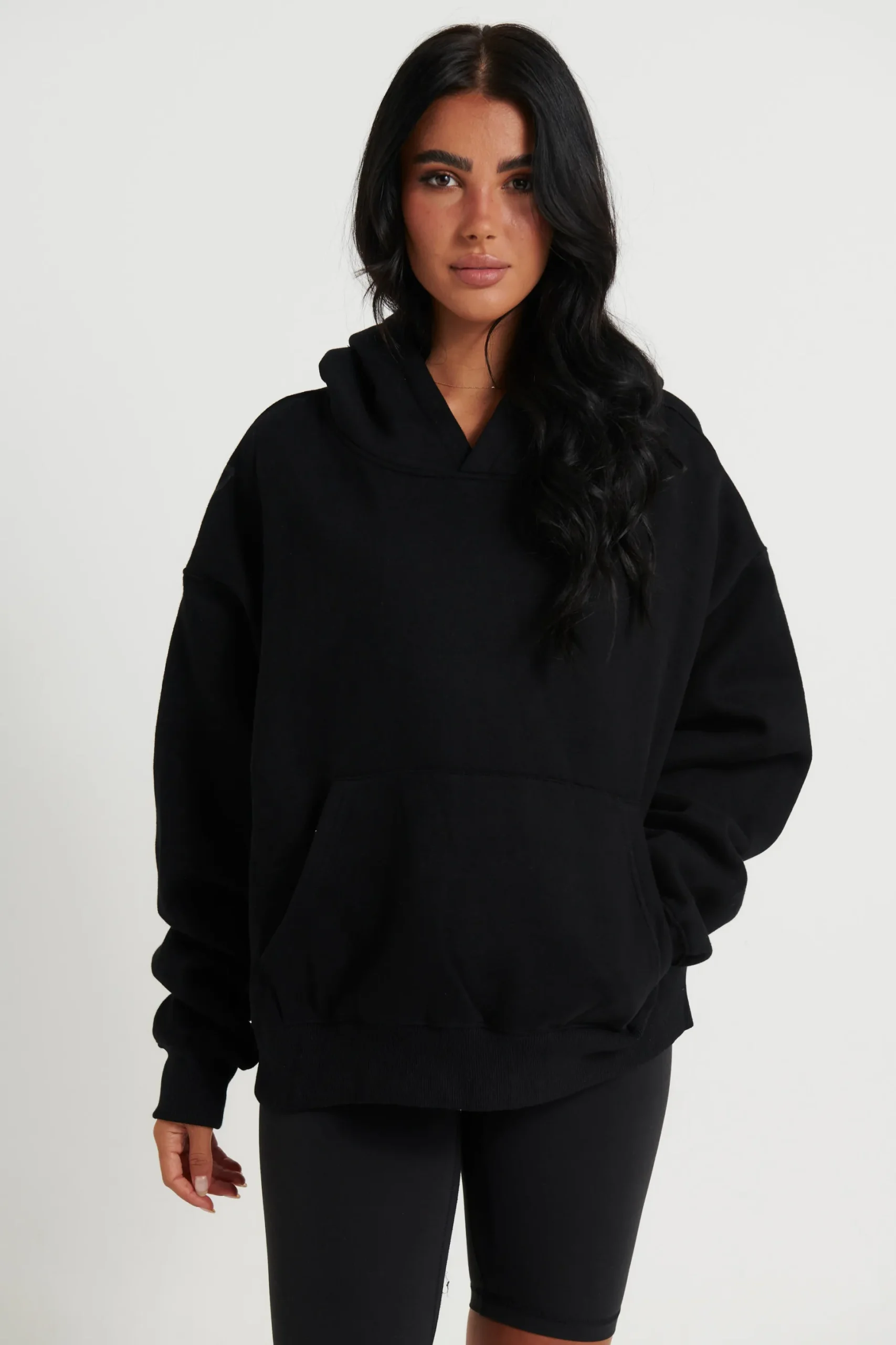 Unisex Roman Cropped Drop Hoodie Black