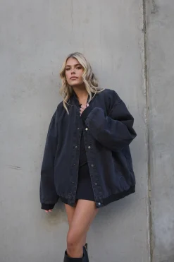 Unisex Vintage Bomber Denim Jacket Black