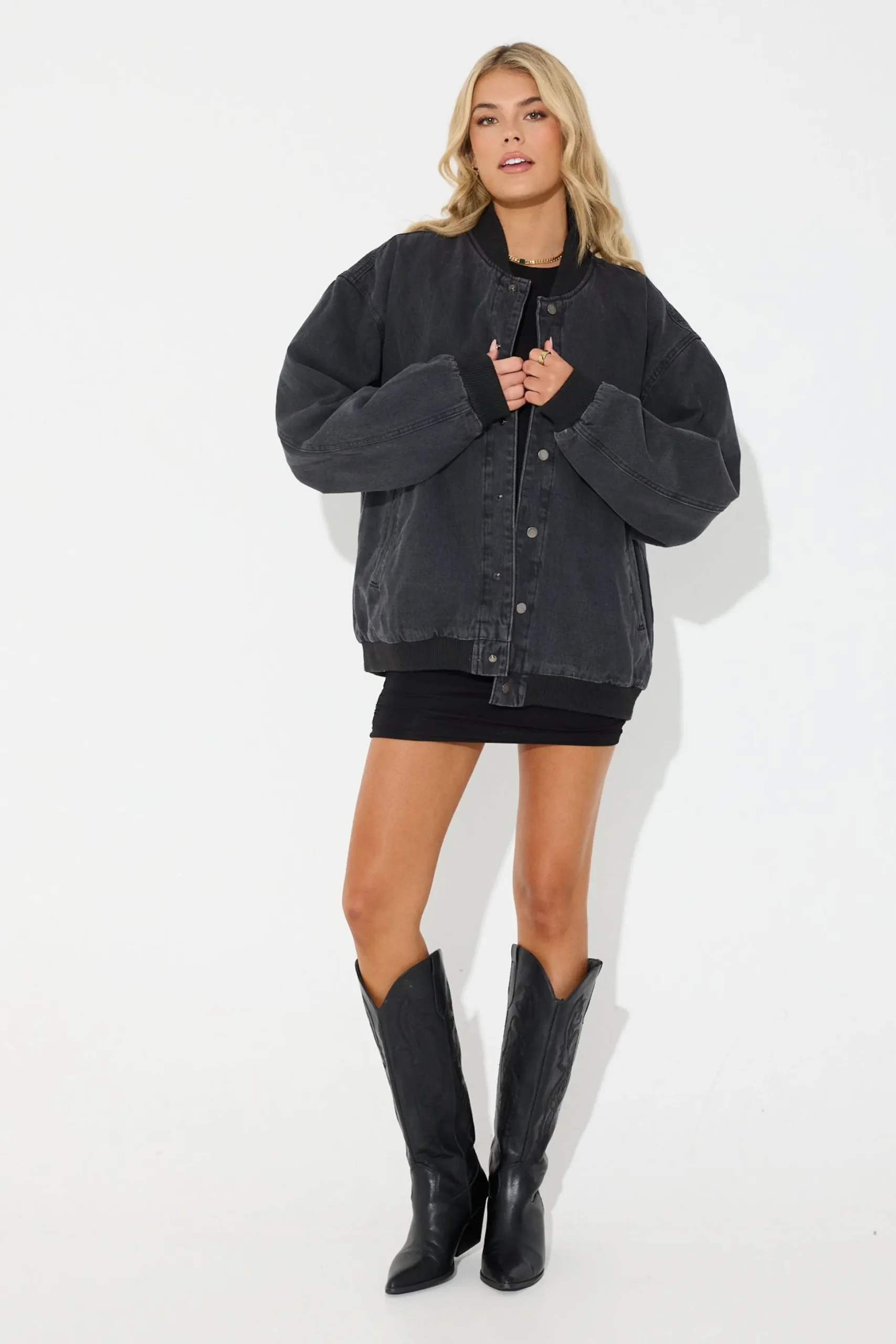 Unisex Vintage Bomber Denim Jacket Black