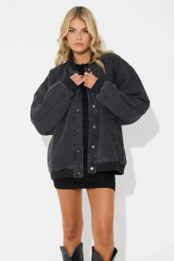 Unisex Vintage Bomber Denim Jacket Black