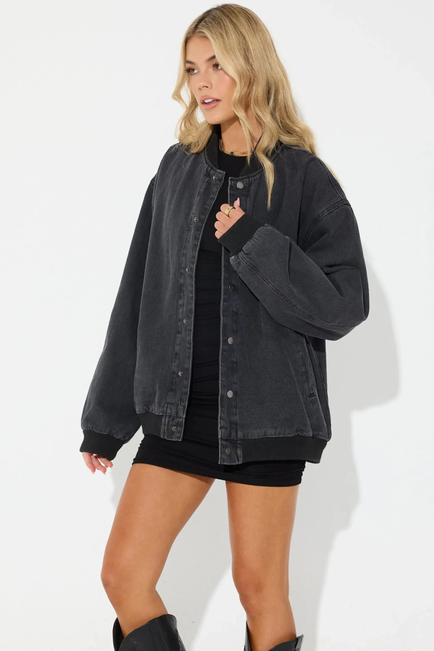 Unisex Vintage Bomber Denim Jacket Black