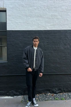 Vintage Bomber Denim Jacket Black