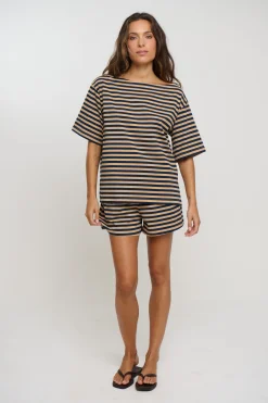Zena Off The Shoulder Tee Sand Stripe