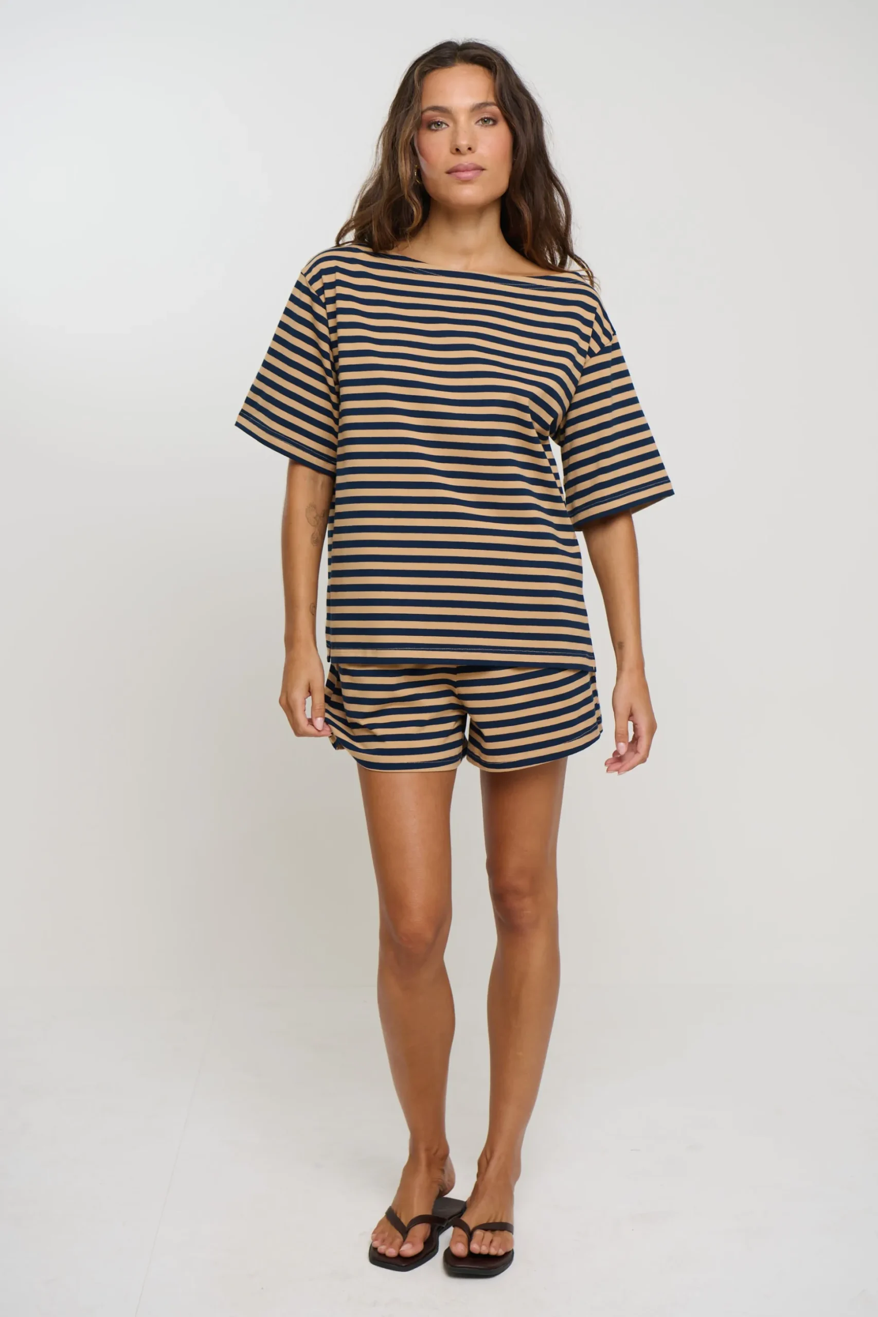 Zena Off The Shoulder Tee Sand Stripe