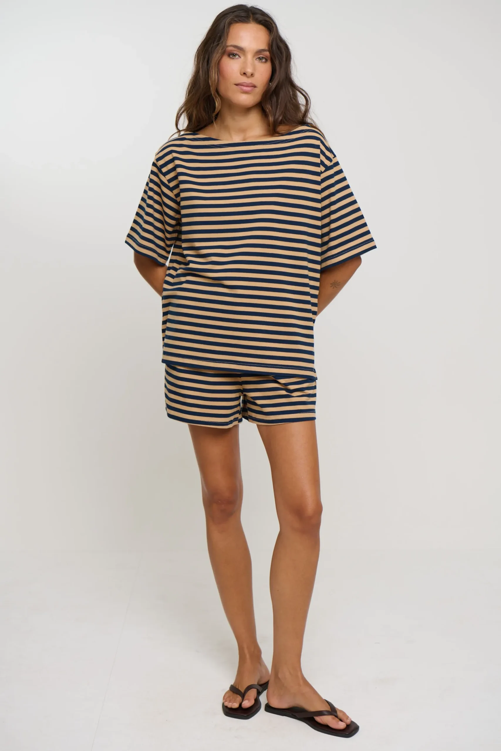 Zena Off The Shoulder Tee Sand Stripe