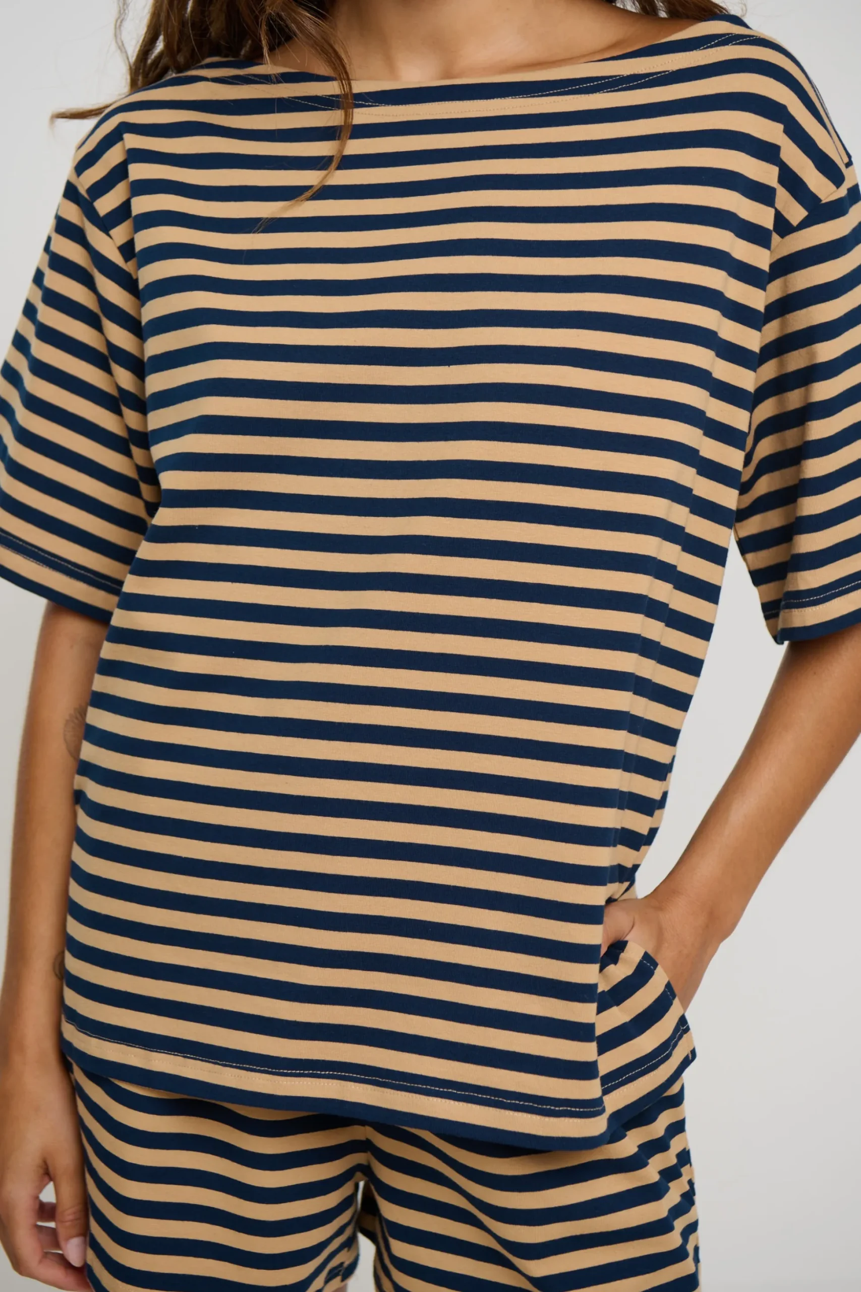 Zena Off The Shoulder Tee Sand Stripe