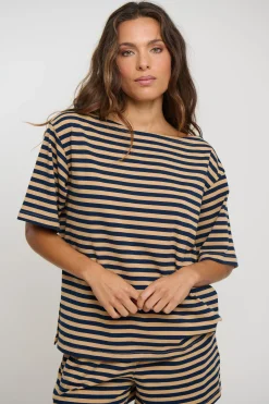 Zena Off The Shoulder Tee Sand Stripe