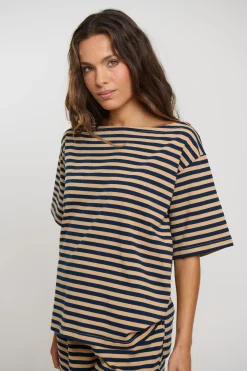 Zena Off The Shoulder Tee Sand Stripe