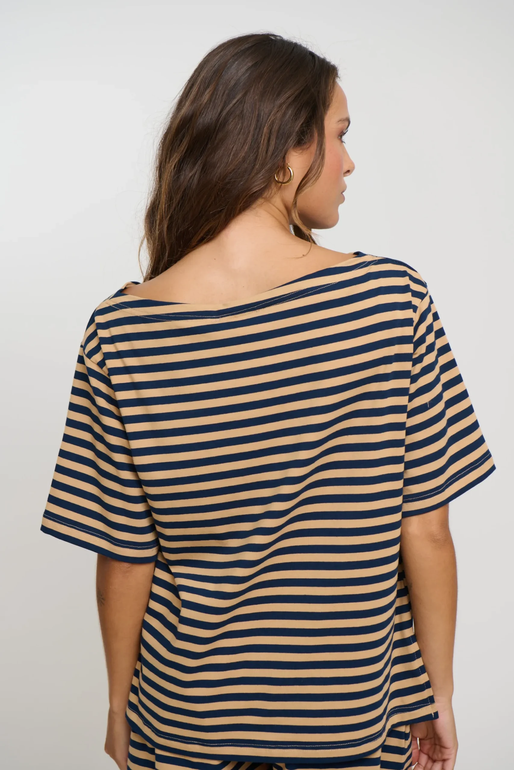 Zena Off The Shoulder Tee Sand Stripe